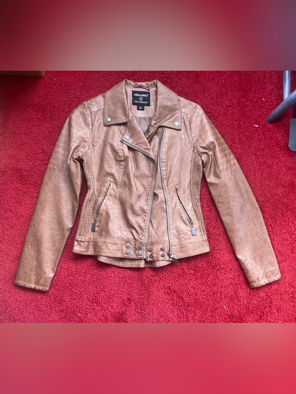 Versona Tan Faux Leather Moto Jacket - Women’s Size Small